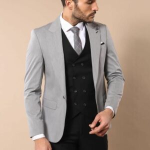 Grey suit with black vest and pant ( 3 pieces)